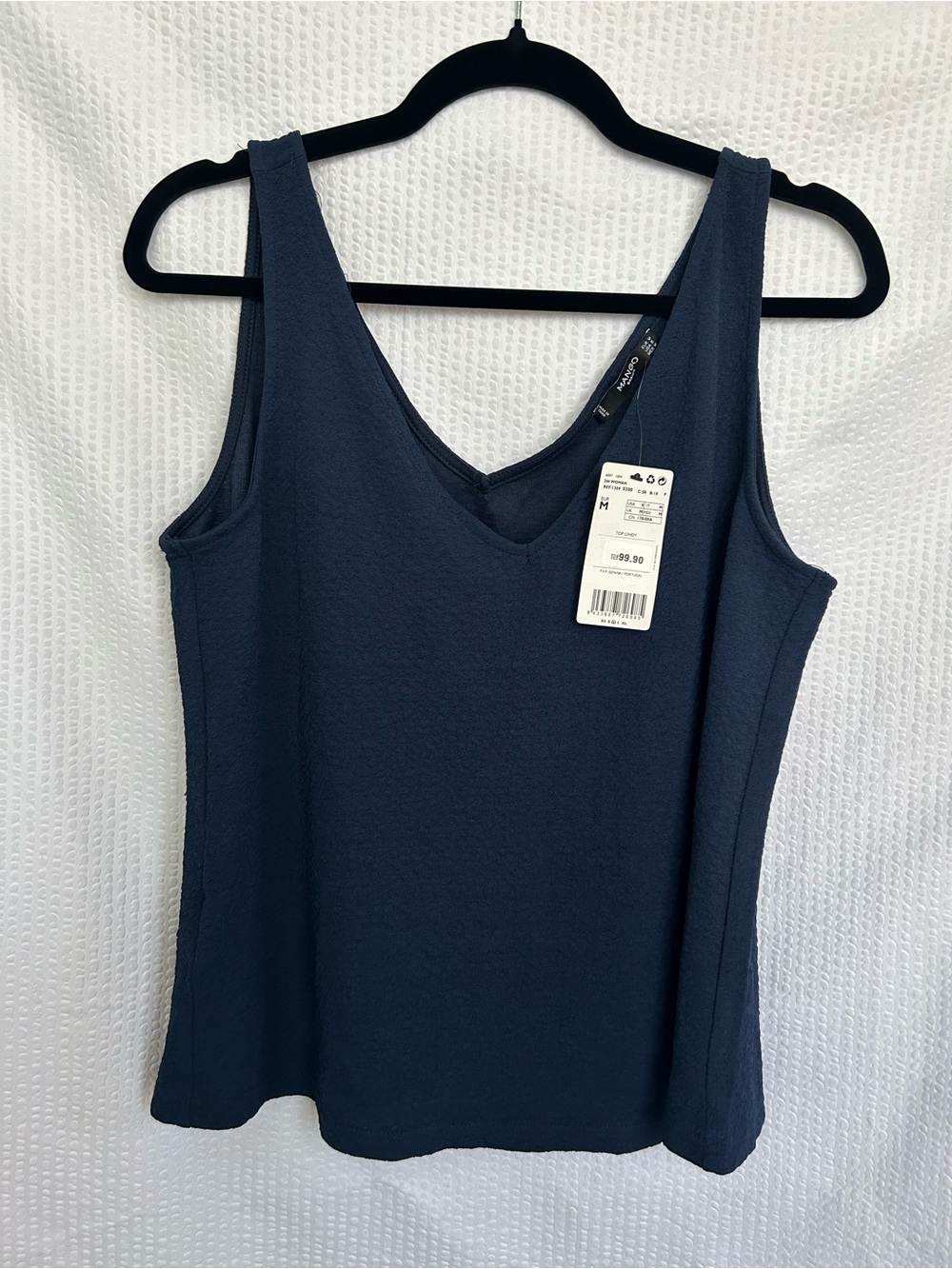NWT Mango Dark Navy Blue Textured V-Neck Tank Top Size US Small